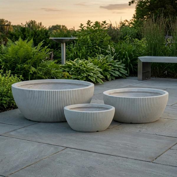 Garden Greatness Set of Three Hortus Indoor Ribbed Low Bowl Planters