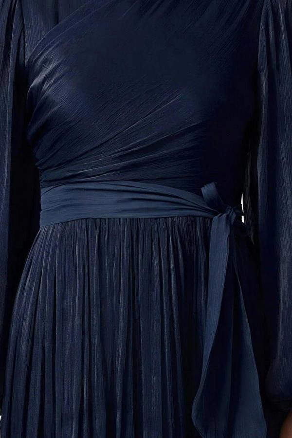 WOVCOR Belted Glittery Lined Chiffon Dress