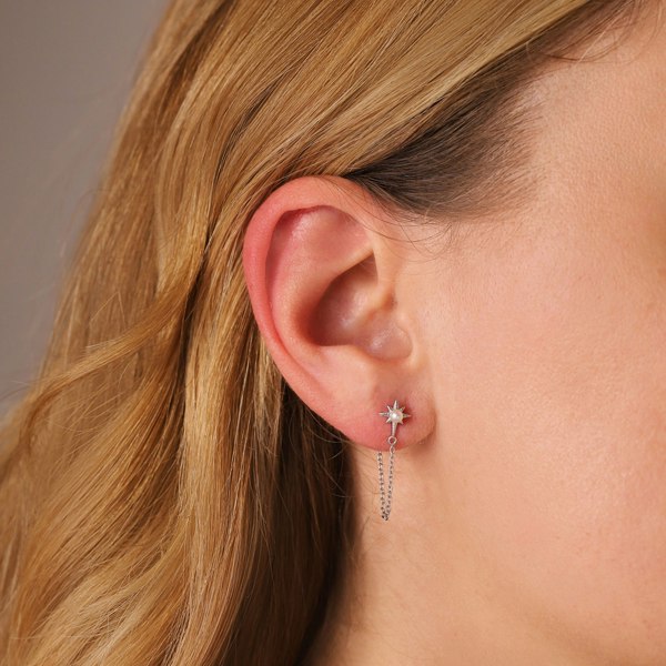Gold Trip Pearl Star Chain Drop Earrings