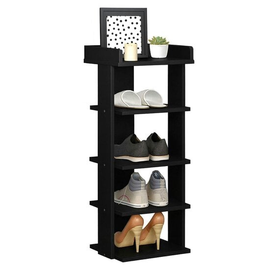 Neo Black Multi-Layer Wooden Shoe Rack Durable Storage Organiser Boots Sneakers Heels Space Saving Entryway Shelf