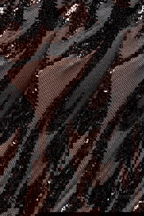 Embroidered Sequin Tassel Front Split Midaxi Dress - Black DR4590