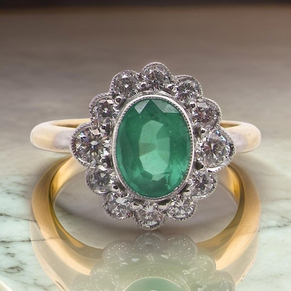 Vintage Tom A fabulous Emerald and Diamond cluster ring