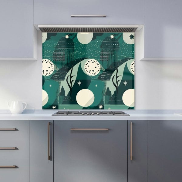 Warren Reed - Designer Abstact Green Cream Moon and Stars Kitchen Splashback