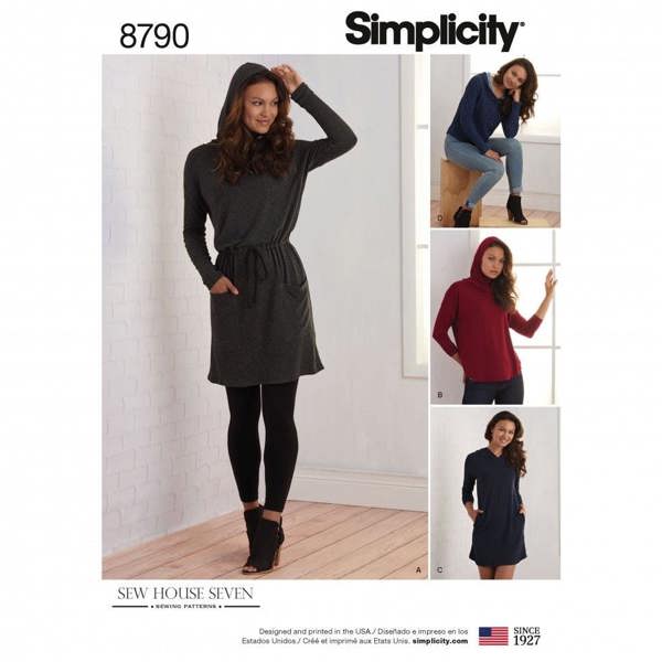 Simplicity Sewing Pattern 8790, Tops, Dresses, Hoodies for Women, A (XS-S-M-L-XL) - Intermediate