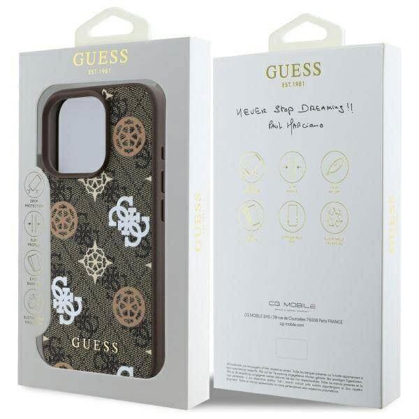 Guess 4G PU Peony Background Case with MagSafe for iPhone 16 Pro Max 6.9" Brown - GUHMP16XP4PWPW