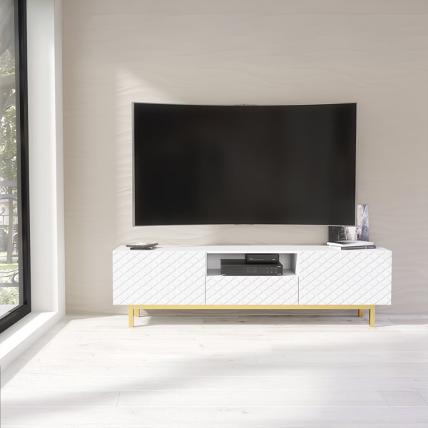 Mex Furniture Elegantly Grooved Front TV Unit 180cm with Gold Accents
