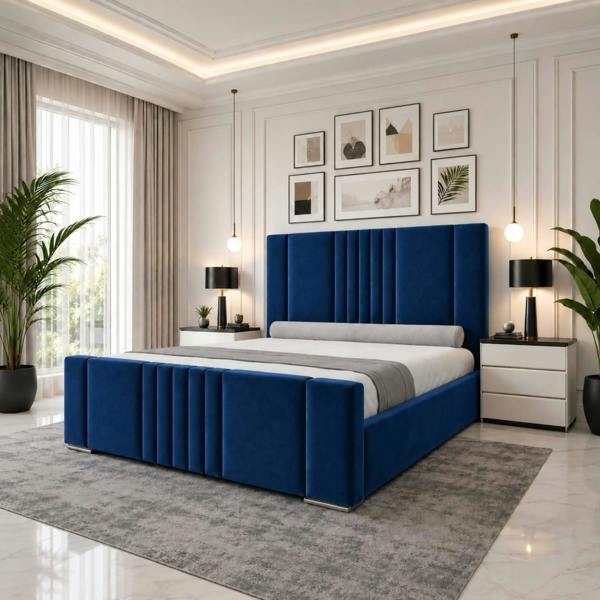 Paradise Beds Luxury Panel Upholstered Bed Frame with Tall Headboard and Mattress