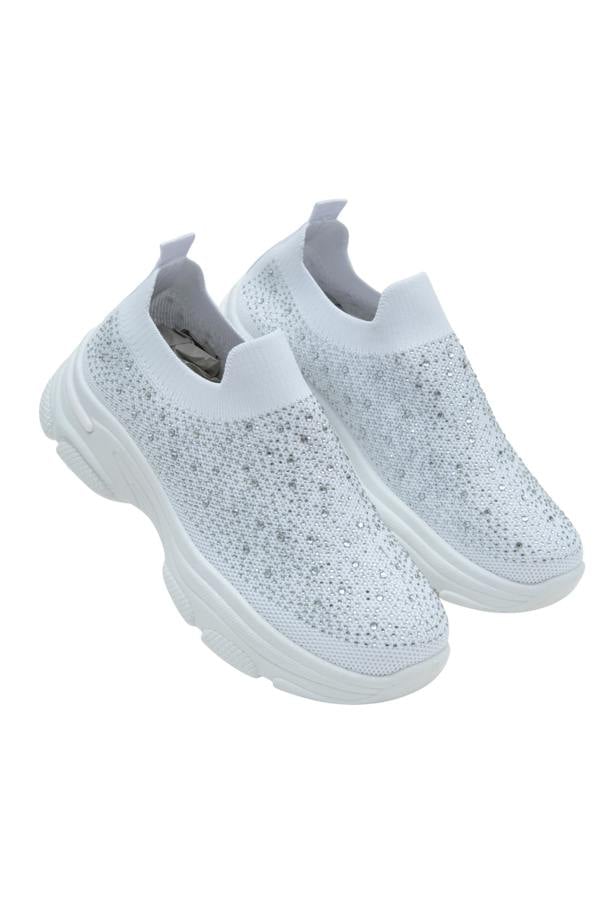 Crystal Comfort Sporty Sock Stretch Trainers White, showcasing sock trainer style for comfort