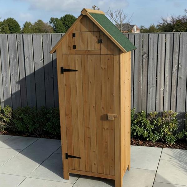 The Garden Marketplace Brighton Wooden Tool Shed Storage Cabinet in Natural