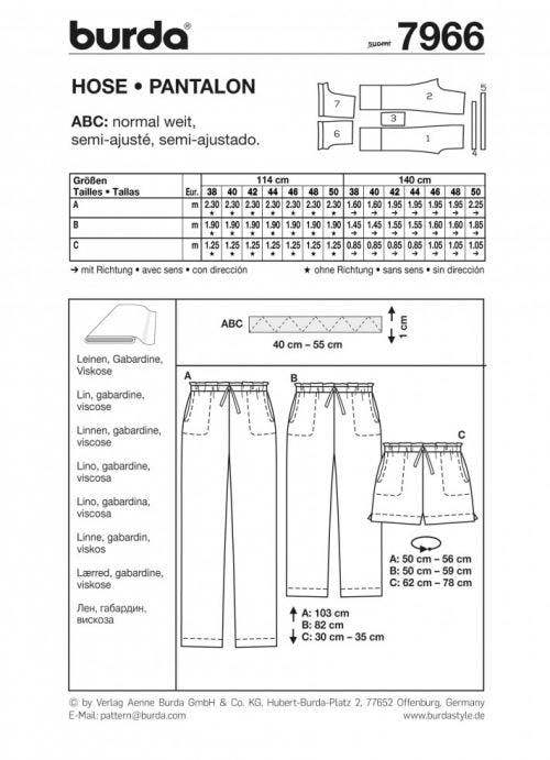Burda Sewing Pattern 7966 Trousers and Shorts For Women, Sizes: 12-24 - Easy