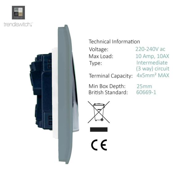 Trendi Switch 1 Gang Intermediate Rocker Light Switch in Cool Grey