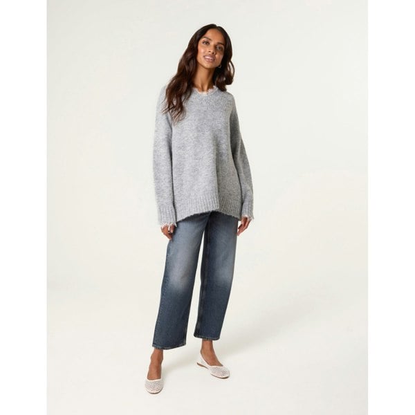 Blue Vanilla Lace Trim V Neck Jumper