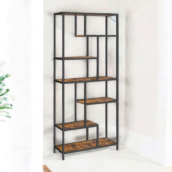 Rafaelo Mobilia 175CM Tall Industrial Bookcase With 6 Tiered Shelves