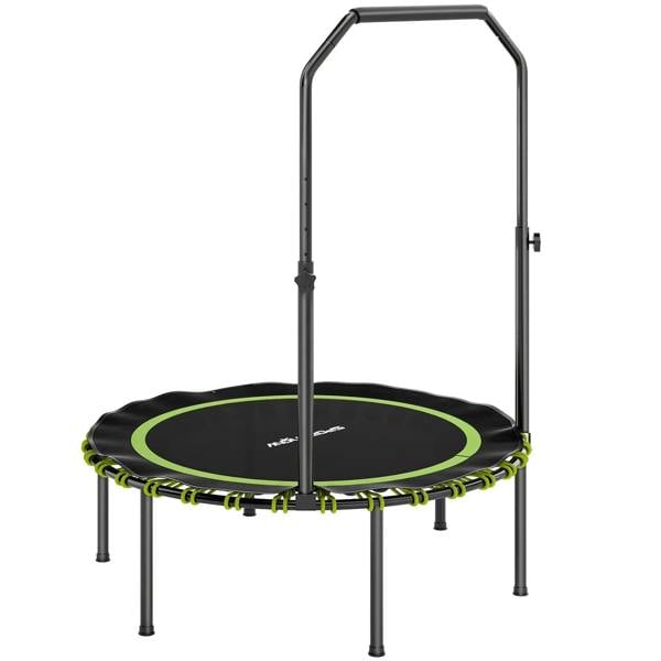 Foldable 40 in fitness trampoline rebounder with black-green jumping mat and safety handle