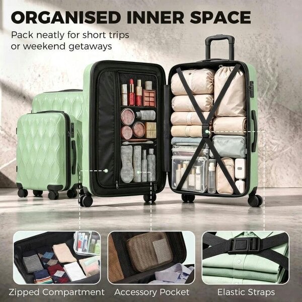 Bobobiy 3-Piece Suitcase Set, Hard Shell Carry On & Checked Luggage Set with TSA Lock, 20/24/28 Inch, Green