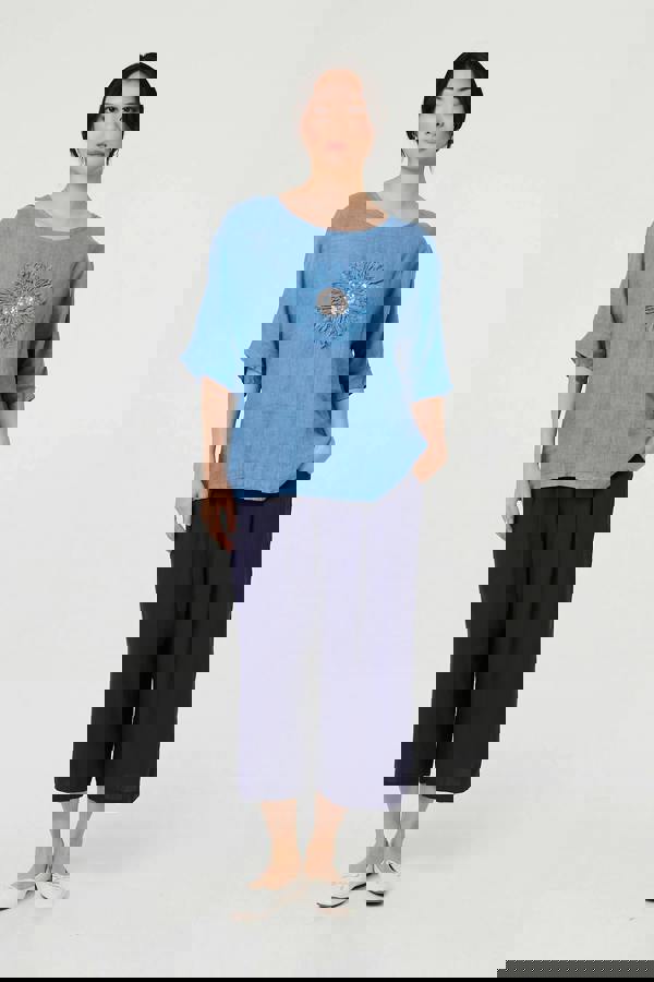 Light Blue | Sequin Textured Detail Relaxed Top