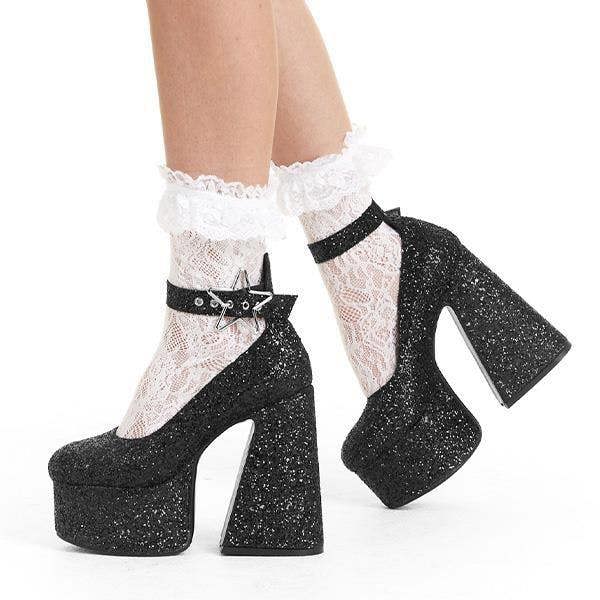 Lamoda Starlight BlackGlitter Platform Heels Chic Trendy Party Bold Shoes