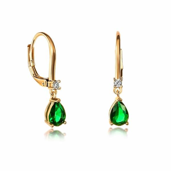 Zavana Gold Plated Small Pear Shaped Green Cubic Zirconia Leverback Drop Earrings For Women