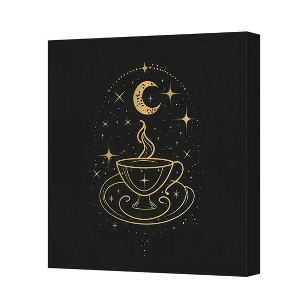 Benjamin Tate Design Gold Tea Cup Canvas Art Print With Moon And Stars UK Made