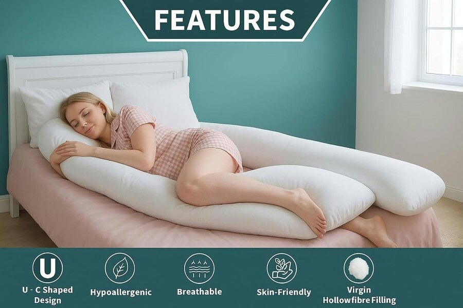Night Zone U Shape Body Pillow 9ft & 12ft – Pregnancy & Full Body Support Pillow