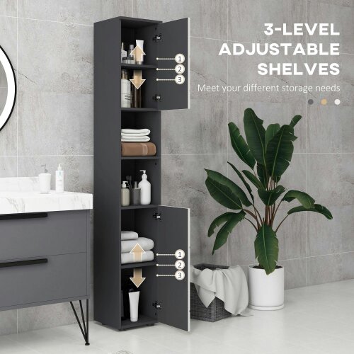 Wyld Haus Nomalo Tall Minimalist Bathroom Storage Cabinet With Line Embossed Front And Adjustable Shelves Grey