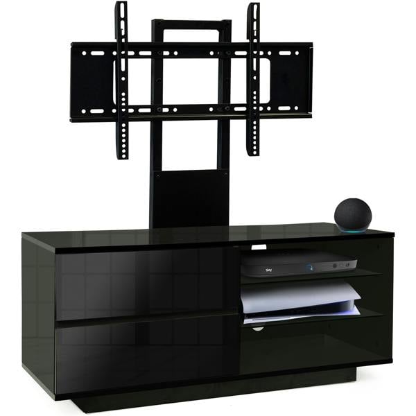 Homeology GALLUS Gloss Black with 2-Black Drawers and 3-Shelves 32"-55" LED/LCD/Plasma Cabinet TV Stand with Mounting Arm