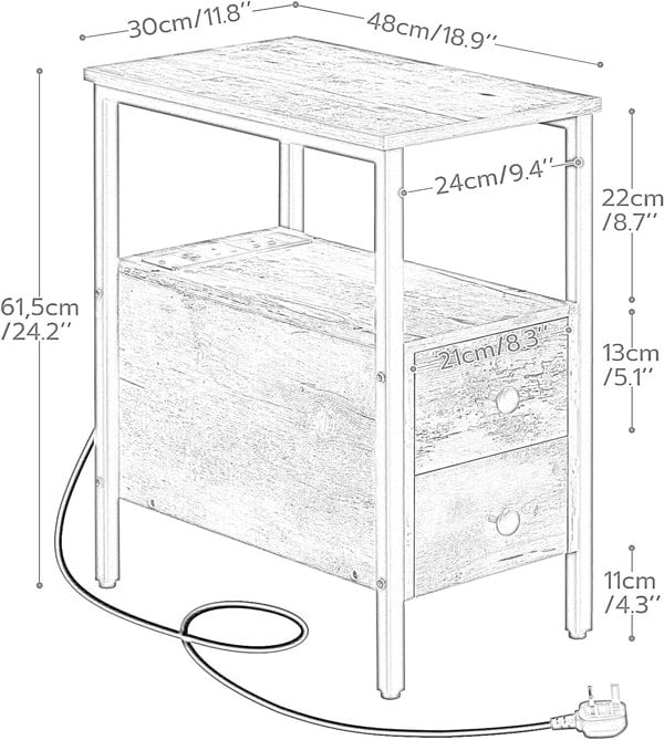 Rafaelo Mobilia Bedside Table with Power Outlet & USB Ports