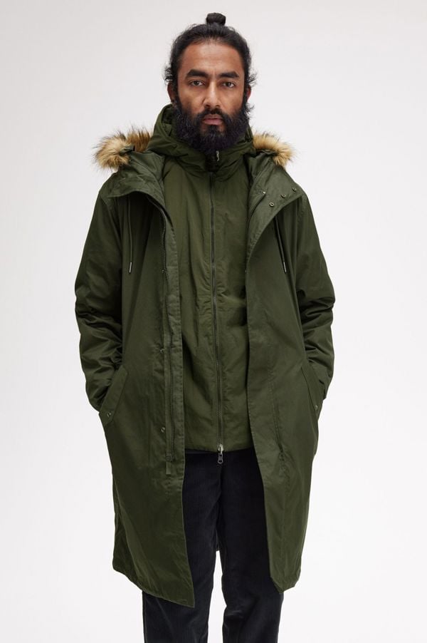 Fred Perry Hooded Parka Jacket - Green