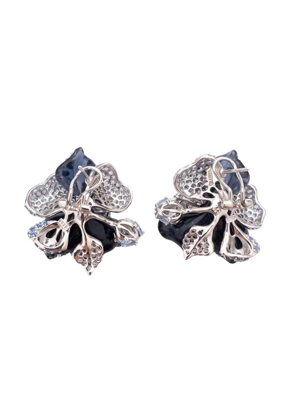 Latelita Blue Orchid Flower Stud Earrings Silver