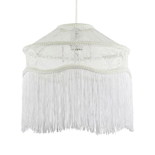 Chic White Lace Fabric Victorian Style Pendant Light Shade with Trims Image 4
