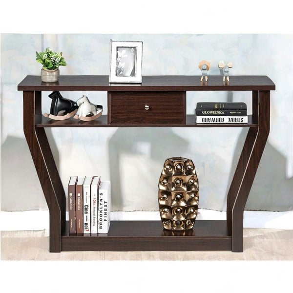 Rafaelo Mobilia Industrial Narrow Console Table With Drawer Walnut Bown