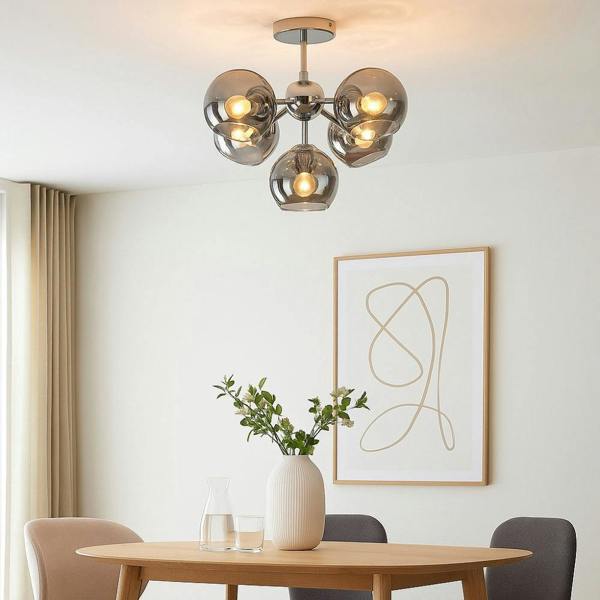 Pagazzi Lighting Nia Chrome Smoke 5-Light Semi-Flush Ceiling Light
