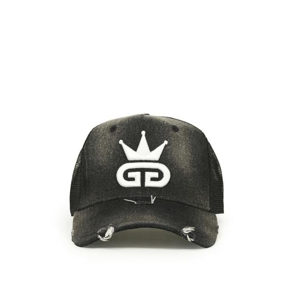 God Given Talent GGT White Logo Acid Wash Distressed Black Denim Mesh Snapback