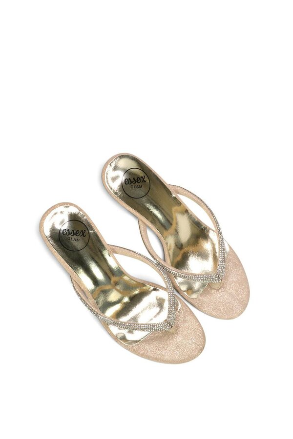 XY LONDON Thong Strap Slip On Stiletto Diamante Heeled Sandal Mules