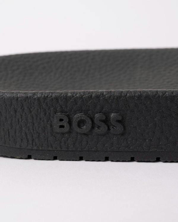 BOSS Orange Aryeh Mens Italian-Made Slides With Large Logo Detail - Medium Grey 036 - CHO - Designer Mens Sandals
