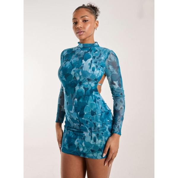 Pink Vanilla Graphic Floral High Neck Dress