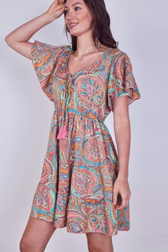 Elaina Fashion Mini Dress – Effortless Boho Style with Paisley Print