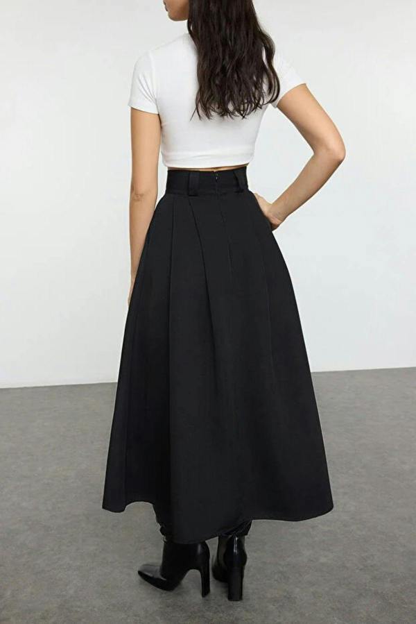 WOVCOR Maxi Length Woven Skirt with Pleated Detail