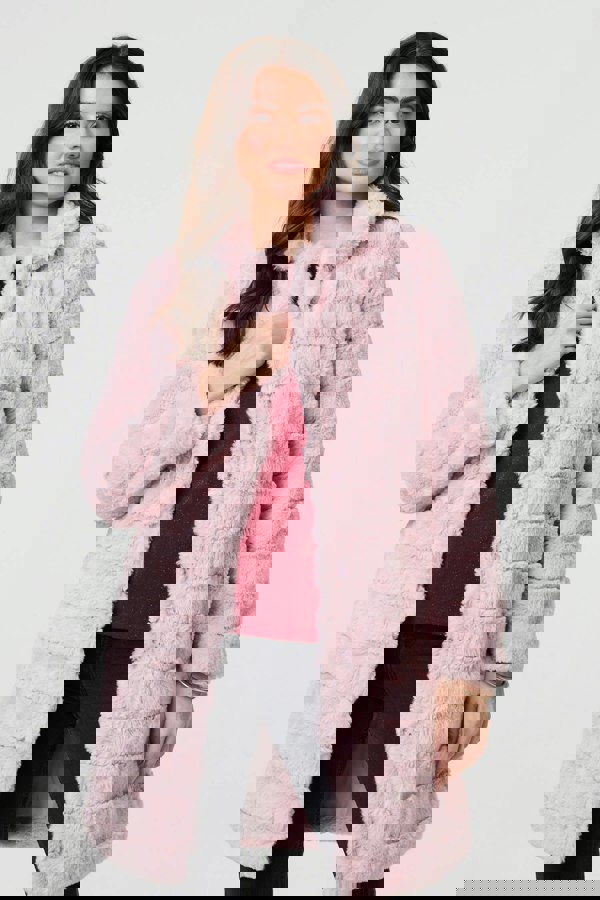 Pink | Faux Fur Thigh Length Coat
