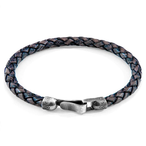 Anchor & Crew Indigo Blue Skye Silver and Braided Leather Bracelet