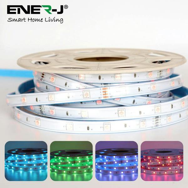 ENER-J 20 Meter Solar LED Strips with Silicon cover, IP65, 6V 12W Solar Panel with 12000 mAh battery, Remote Included. RGB