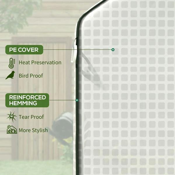 White PE greenhouse cover fabric with reinforced hem and grommet detail on side wall