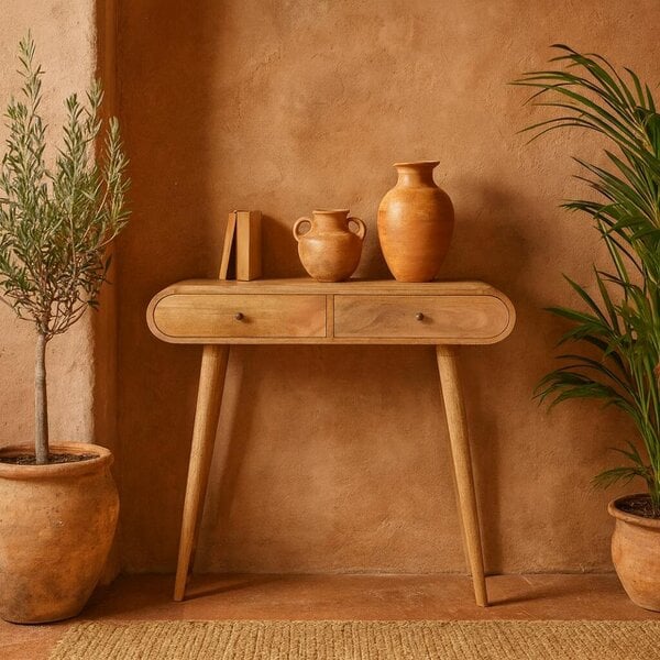 Wyld Haus Florence Oval 2 Drawer Natural Mango Wood Console Table