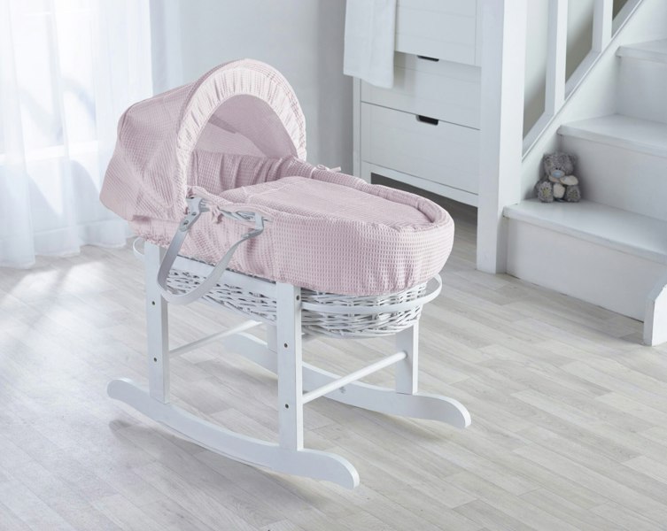 Kinder Valley Pink Waffle White Wicker Moses Basket