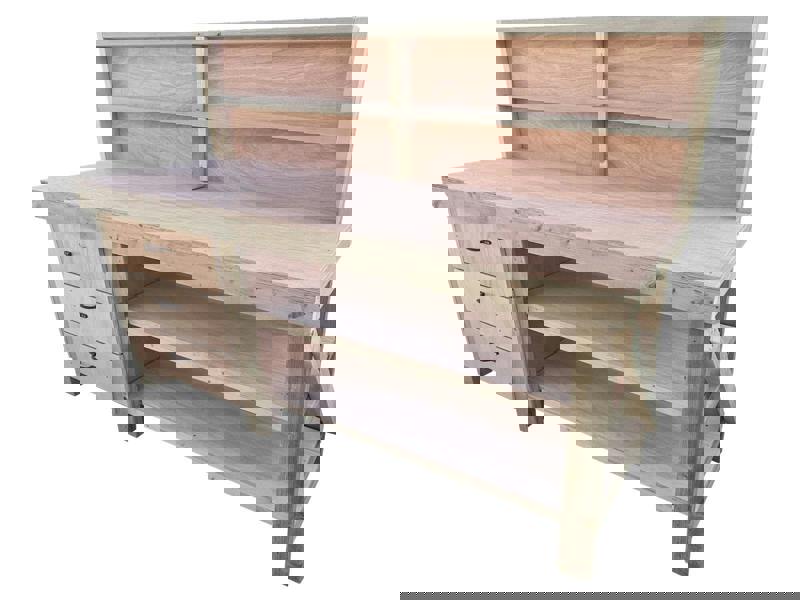 Arbor Garden Solutions Wooden Eucalyptus top tool cabinet workbench with storage shelf (V.7) with back panel and double shelf