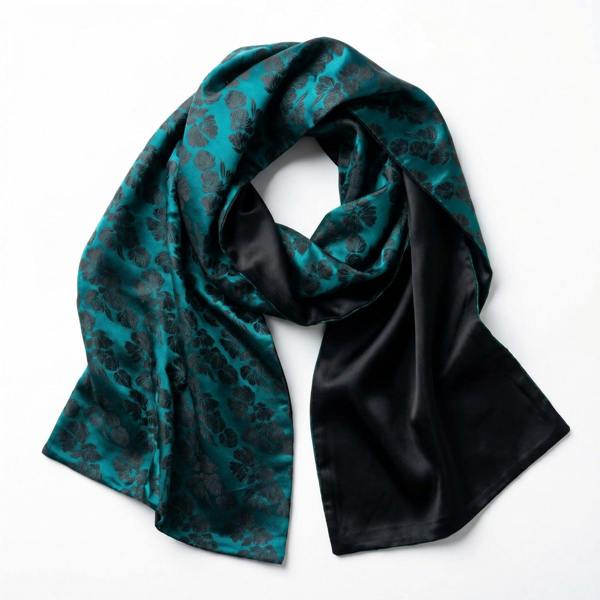 Teal & Black Reversible Jacquard Silk Shawl