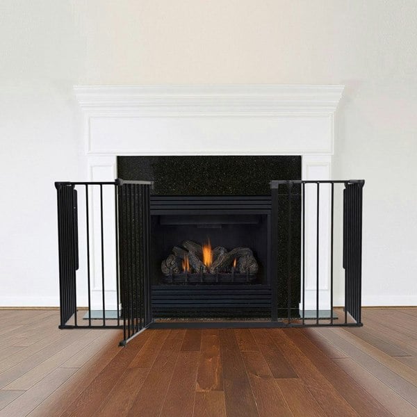Safetots Multi Panel Fire Surround, 51cm Deep x 138cm Wide, Black, 70cm Tall, Child and Pet Safety, Baby and Toddler Fire Guard