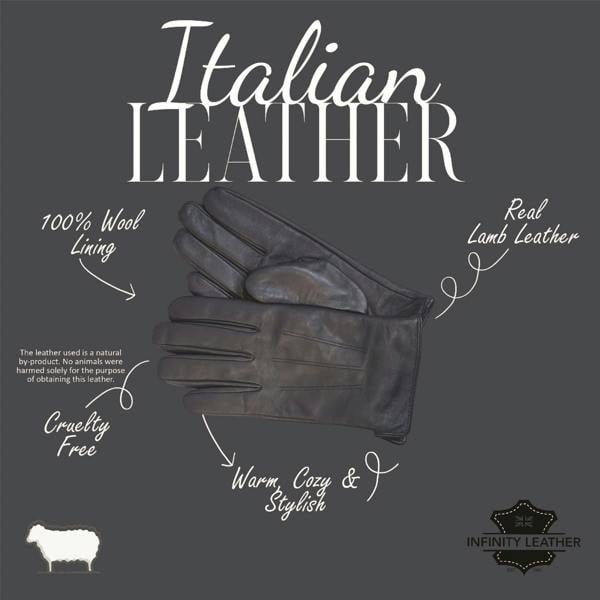 Infinity Leather Men’s Italian Leather Warm Wool Lining Winter Gloves - M-LGV-305