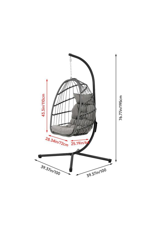 Living and Home Freestanding Outdoor Hanging Chair with Stand and Cushion