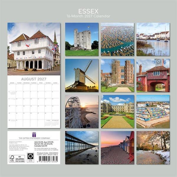 Essex Calendar 2027, Wall Calendars, Month To View, Travel, Gift